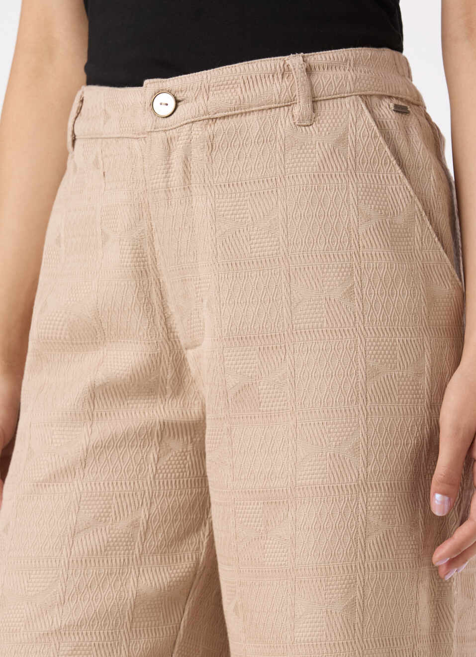 Women Beige Mid Rise Wide Leg Textured Pant, , large image number 4