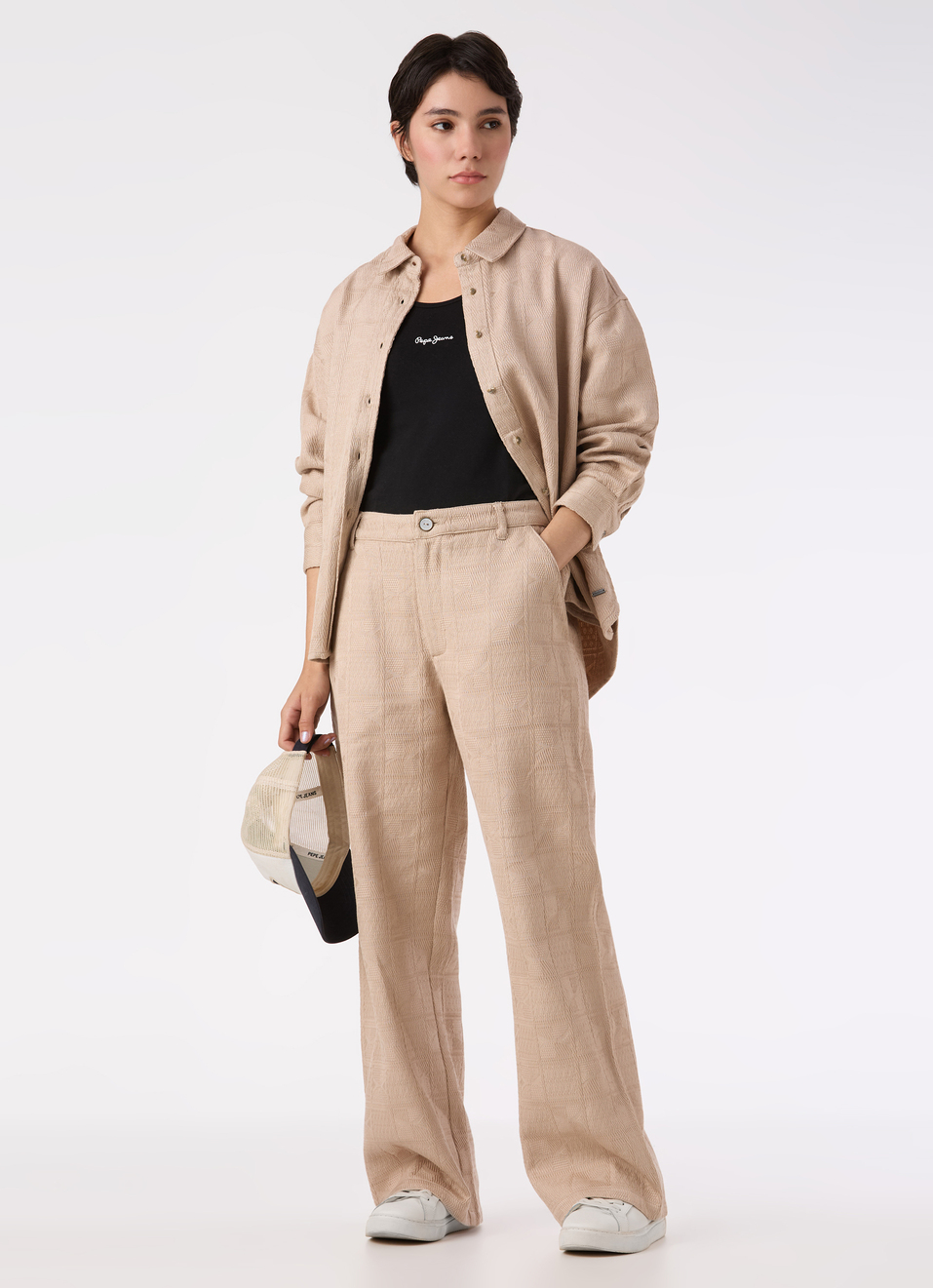 Women Beige Mid Rise Wide Leg Textured Pant, , large image number 0