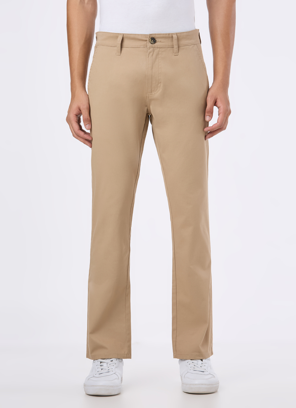 Men Khaki Mid Rise Straight Fit Chinos, , large image number 1