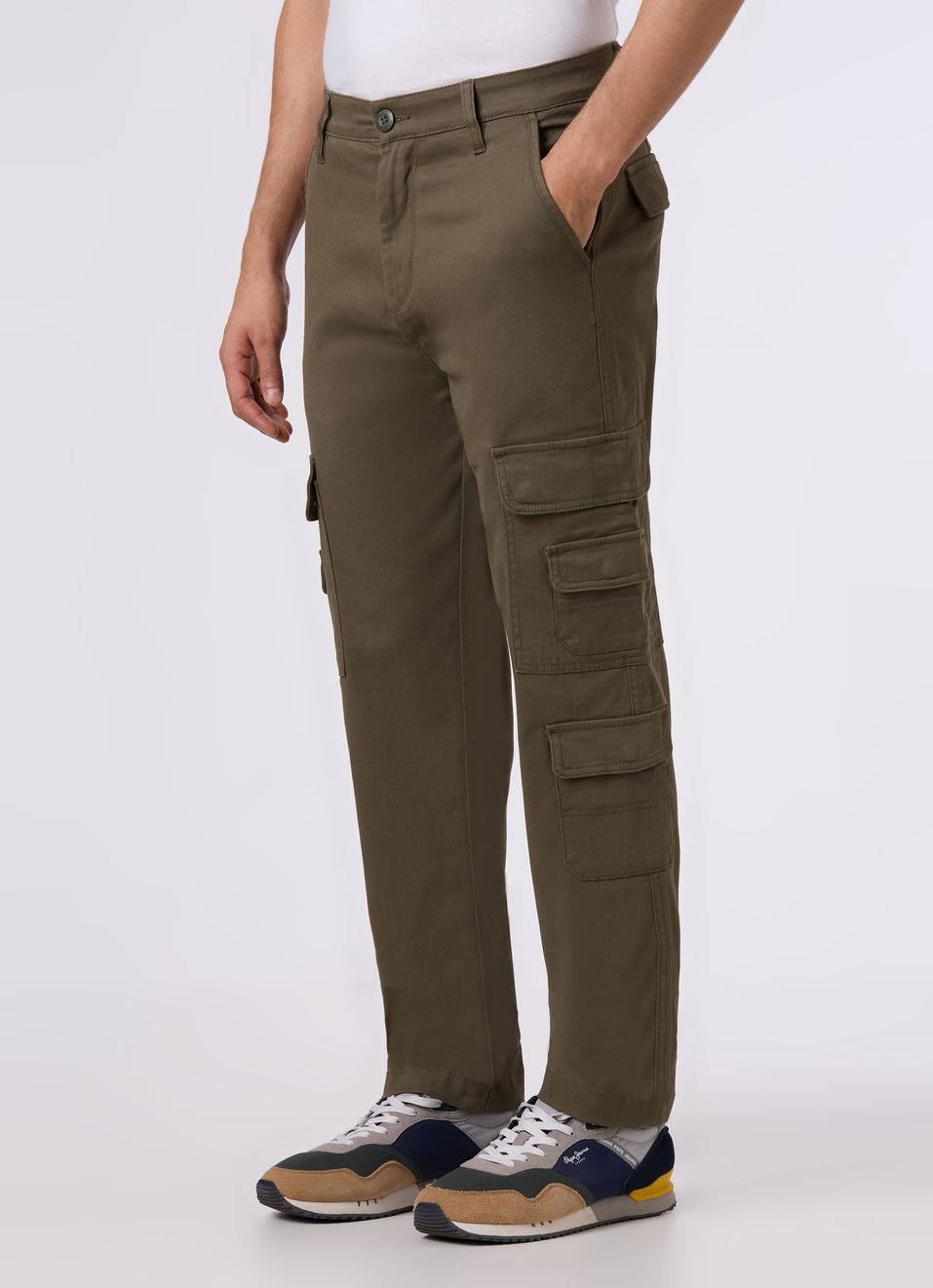 Men Olive Green Multi Pocket Utility Design Cargo Pants, , large image number 3
