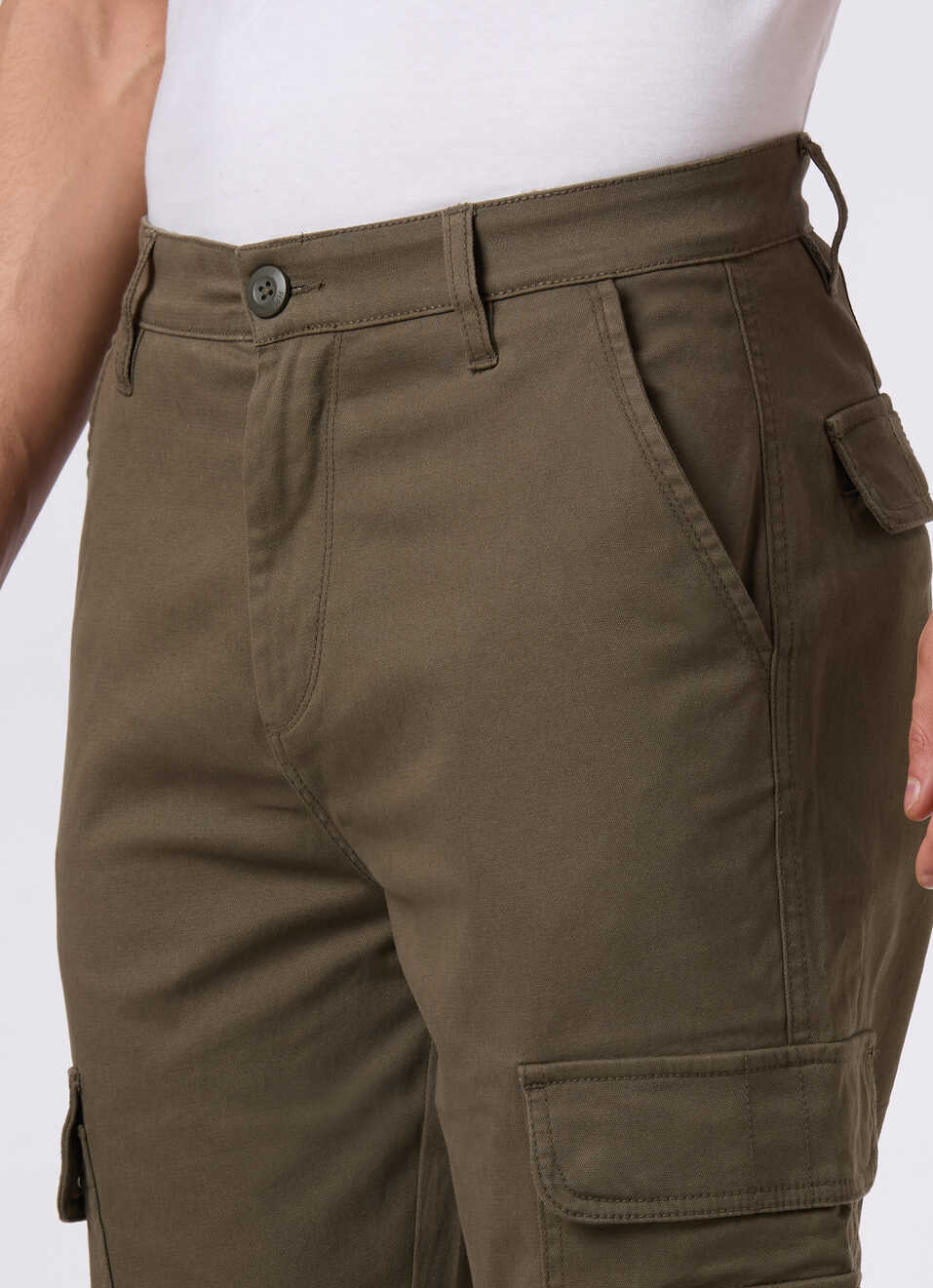 Men Olive Green Multi Pocket Utility Design Cargo Pants, , large image number 4