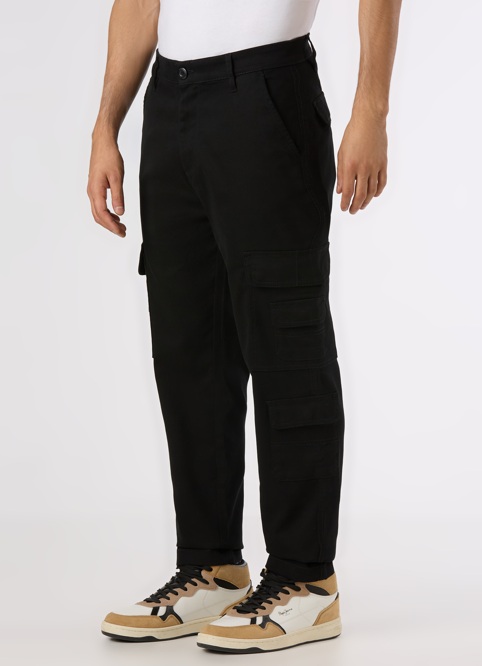 Men Black Multi Pocket Utility Design Cargo Pants, , large image number 3