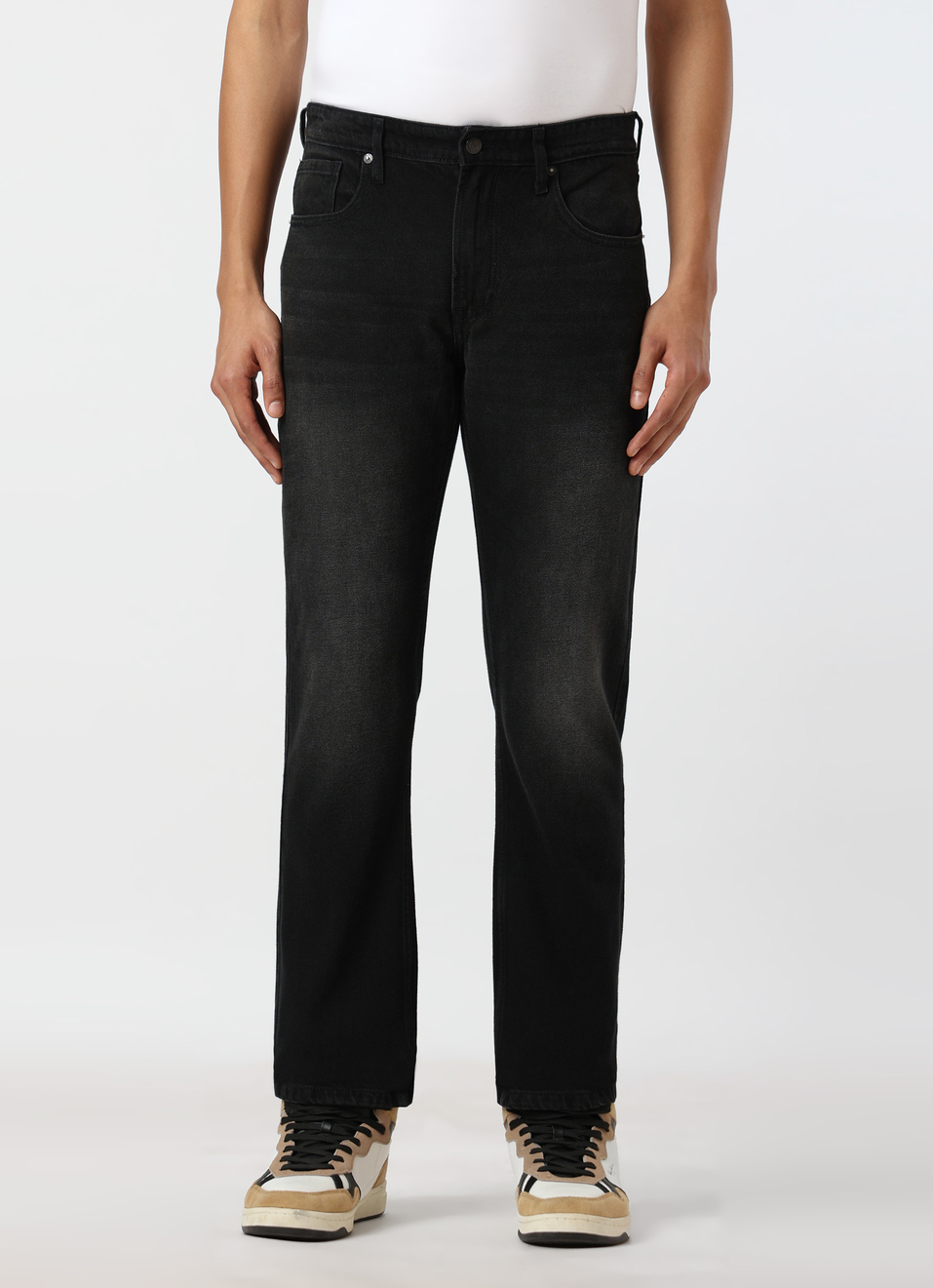 Men Black Mid Rise Straight Fit Jeans, , large image number 1