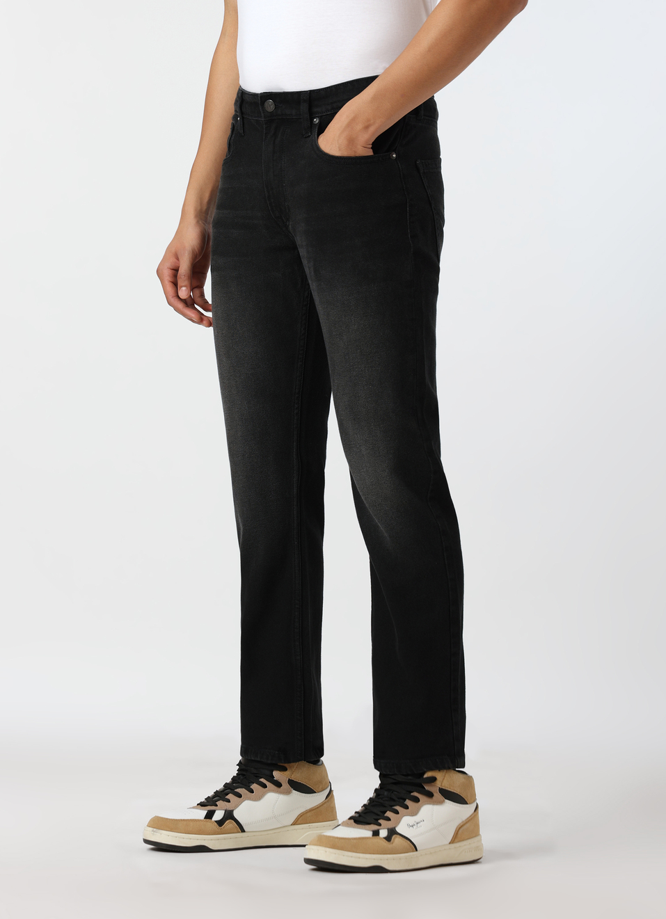 Men Black Mid Rise Straight Fit Jeans, , large image number 3