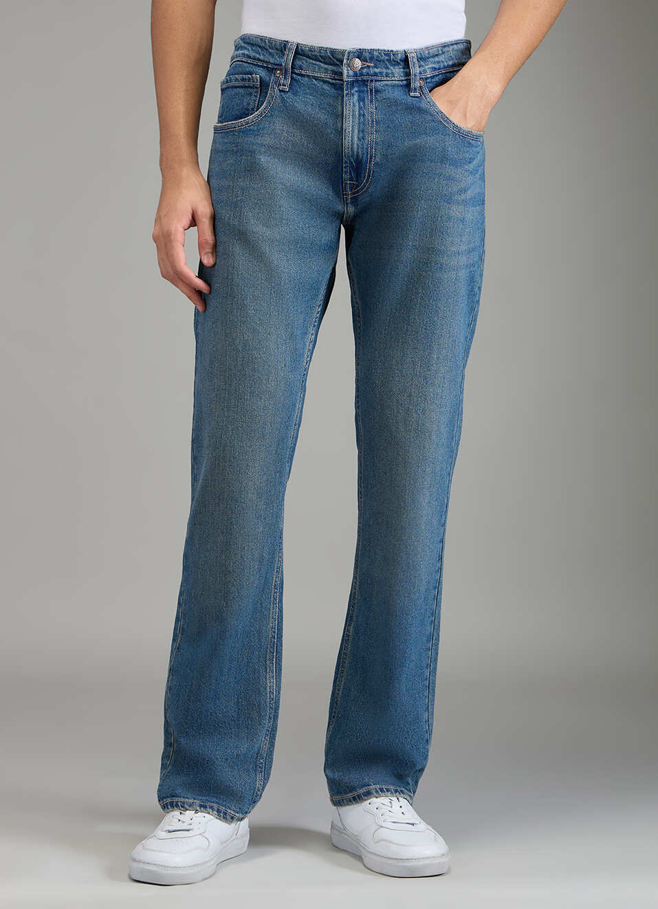 Men Blue Mid Rise Straight Fit Jeans, , large image number 2