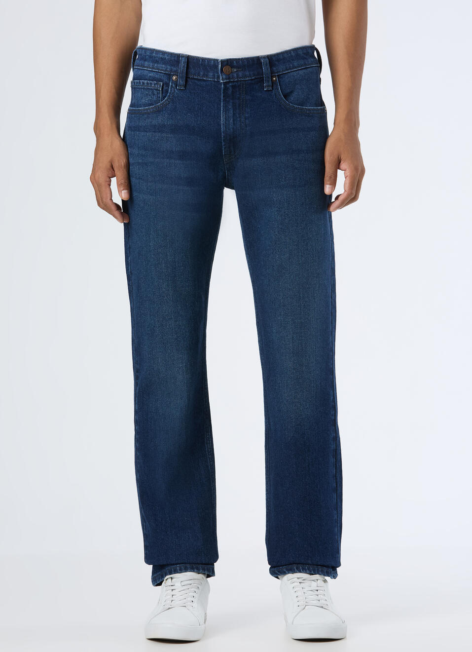 Men Blue Mid Rise Straight Fit Stretchable Jeans, , large image number 1