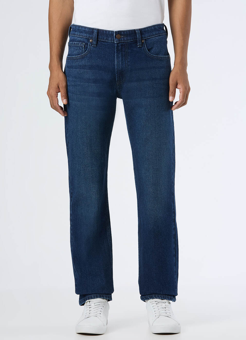 Men Blue Mid Rise Straight Fit Stretchable Jeans, , large image number 5