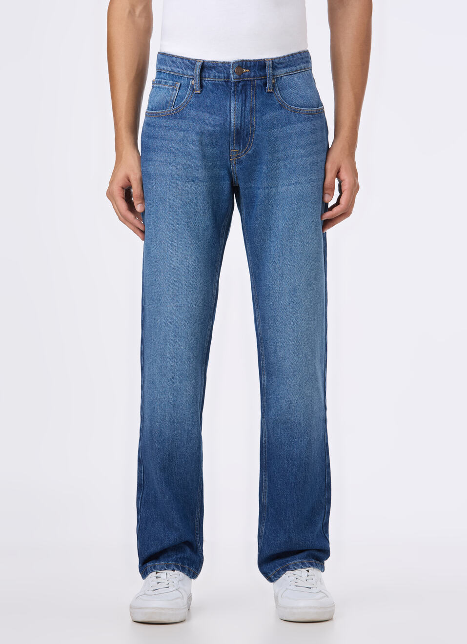 Men Mid Blue Mid Rise Straight Fit Jeans, , large image number 1