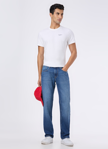 Men Mid Blue Mid Rise Straight Fit Jeans