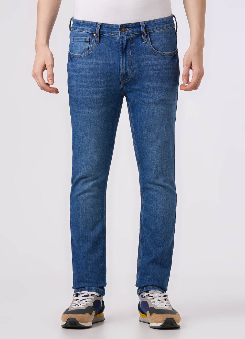 Men Blue Mid Rise Slim Fit Stretchable Jeans, , large image number 1