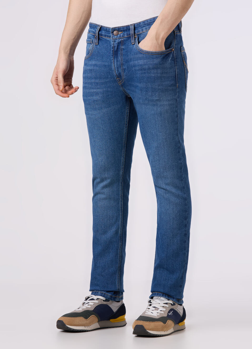 Men Blue Mid Rise Slim Fit Stretchable Jeans, , large image number 3