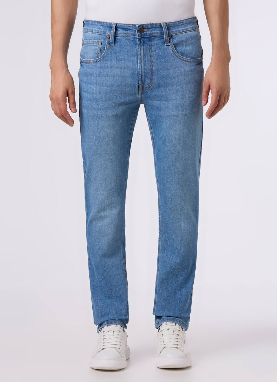 Men Light Blue Mid Rise Slim Fit Stretchable Jeans, , large image number 1