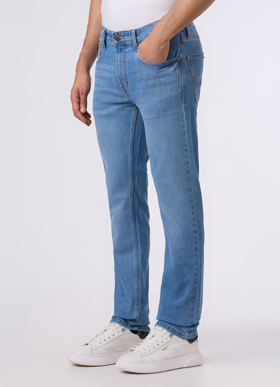 Men Light Blue Mid Rise Slim Fit Stretchable Jeans, , large image number 3