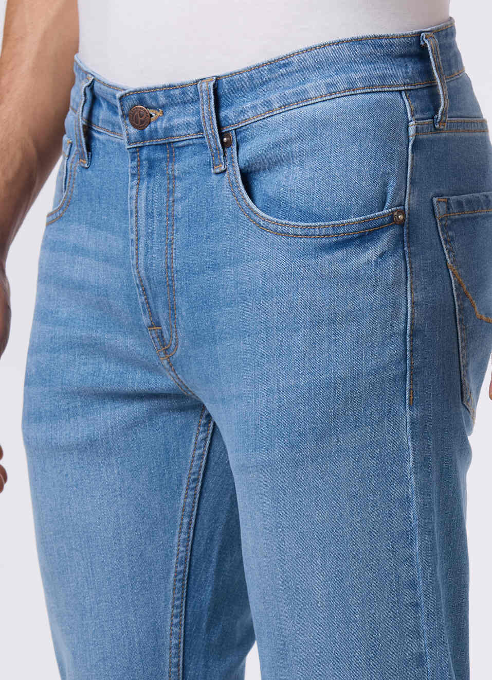 Men Light Blue Mid Rise Slim Fit Stretchable Jeans, , large image number 4