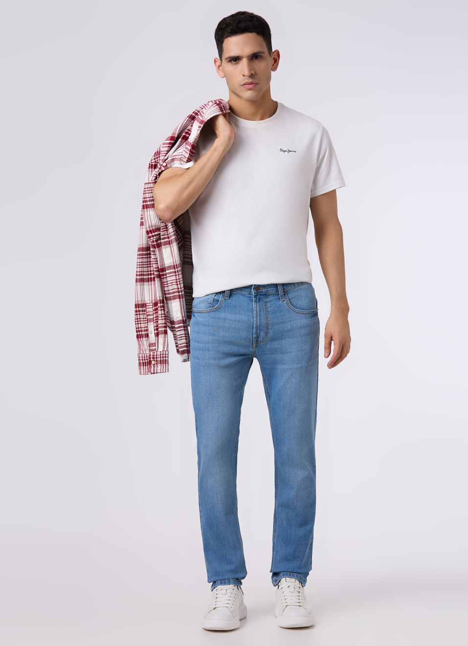 Men Light Blue Mid Rise Slim Fit Stretchable Jeans, , large image number 0