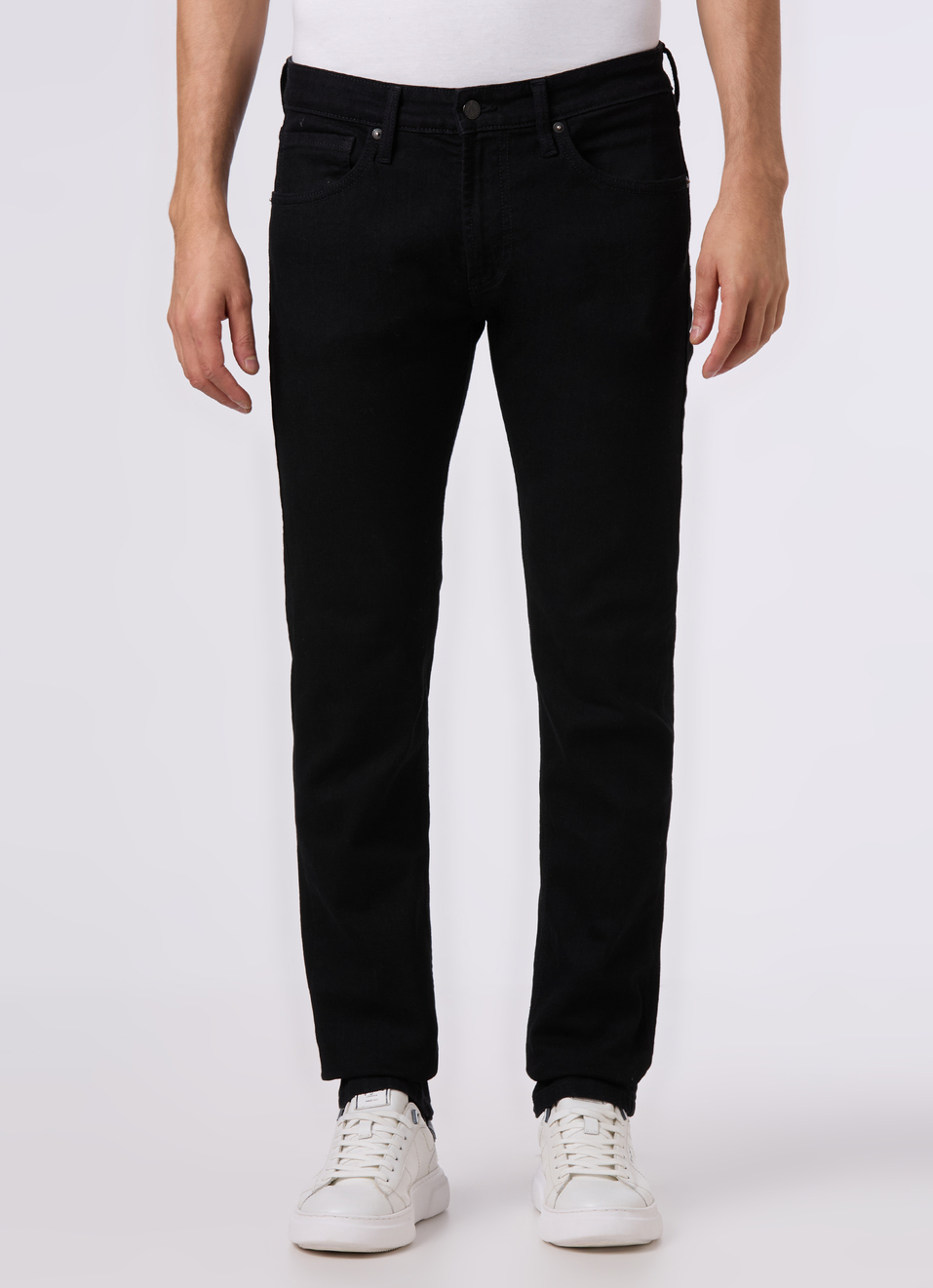 Men Black Mid Rise Slim Fit Stretchable Jeans, , large image number 1