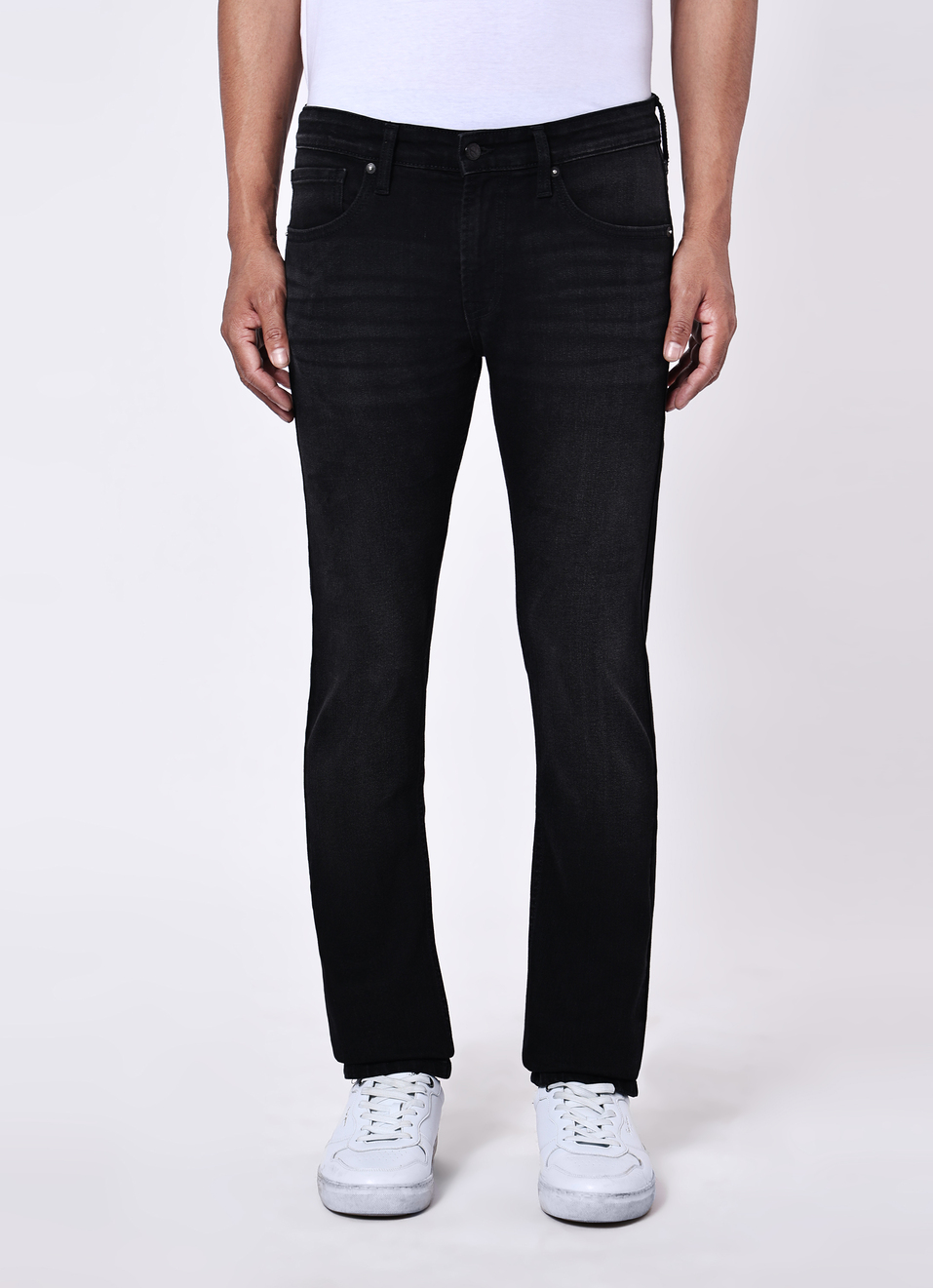 Men Black Mid Rise Slim Fit Stretchable Jeans, , large image number 1