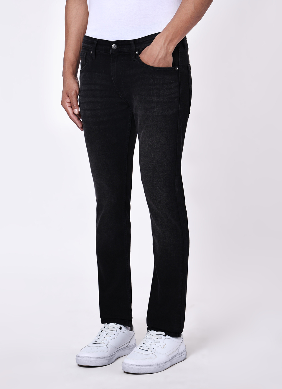 Men Black Mid Rise Slim Fit Stretchable Jeans, , large image number 3