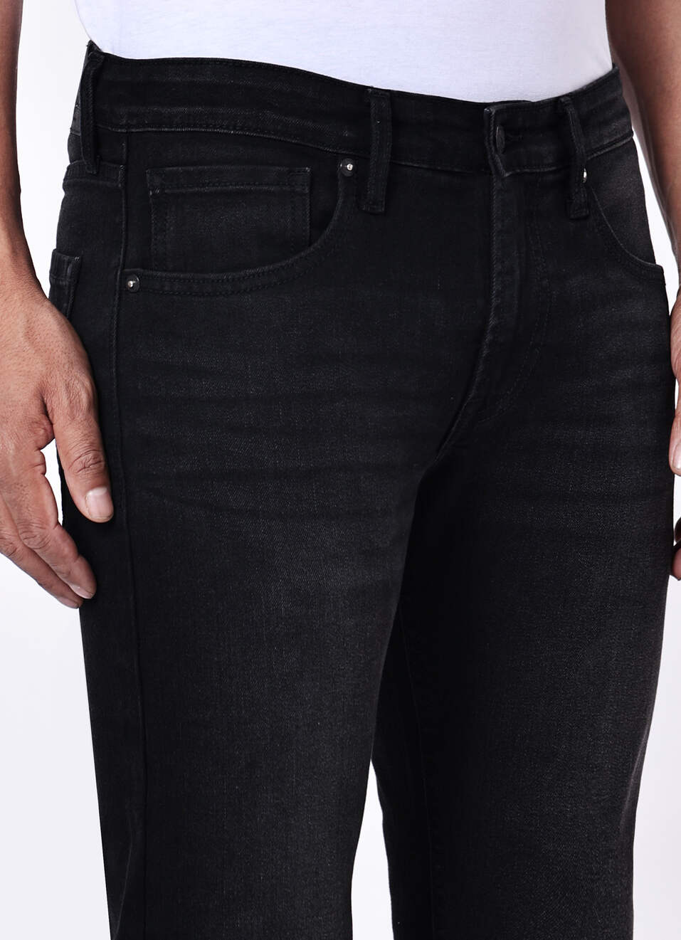 Men Black Mid Rise Slim Fit Stretchable Jeans, , large image number 4