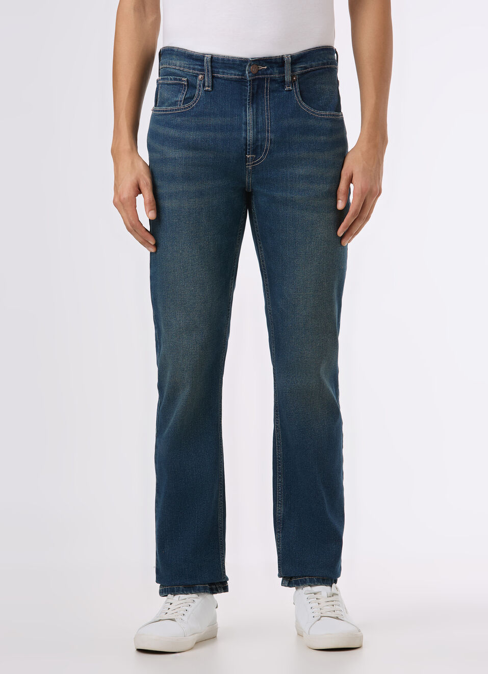 Men Blue Mid Rise Straight Fit Stretchable Jeans, , large image number 1