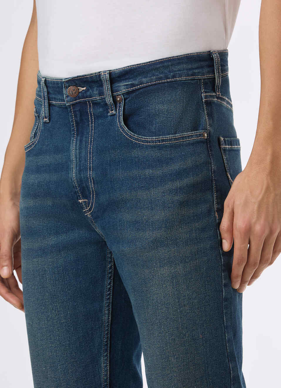 Men Blue Mid Rise Straight Fit Stretchable Jeans, , large image number 4