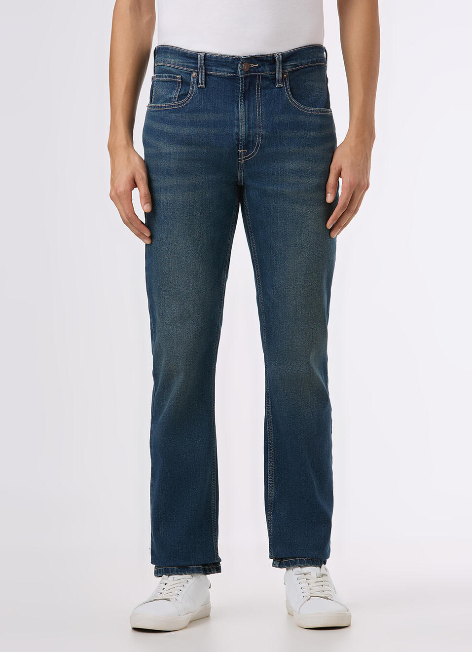 Men Blue Mid Rise Straight Fit Stretchable Jeans, , large image number 5