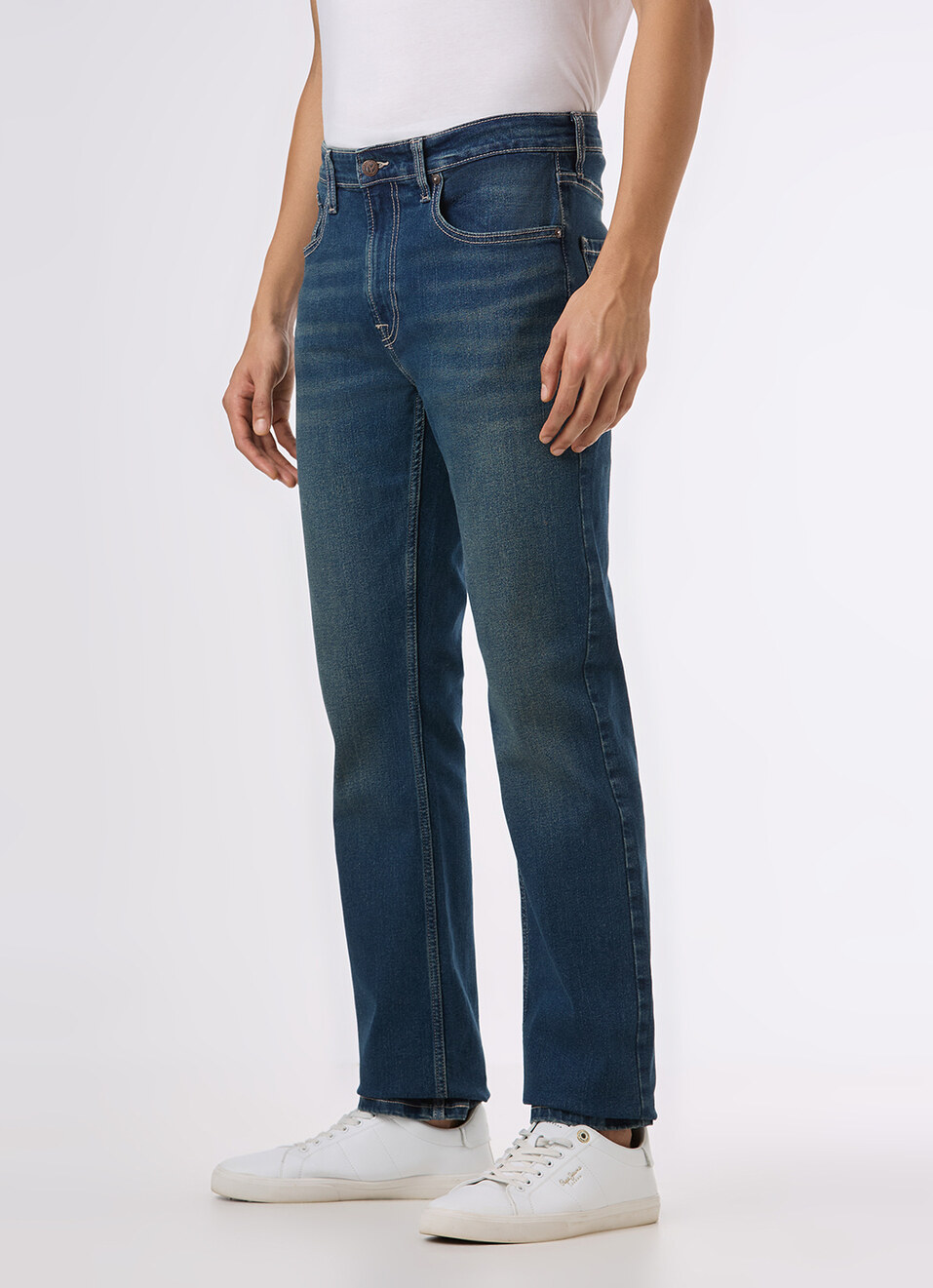 Men Blue Mid Rise Straight Fit Stretchable Jeans, , large image number 6