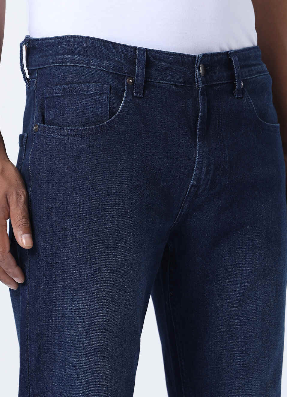 Men Blue Mid Rise Straight Fit Jeans, , large image number 4