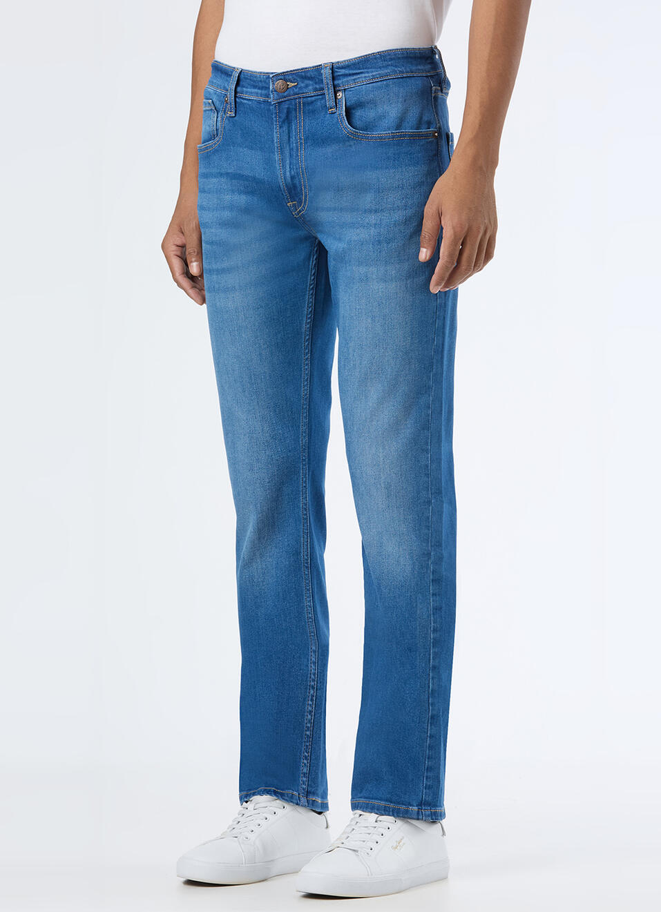 Men Blue Mid Rise Straight Fit Stretchable Jeans, , large image number 5