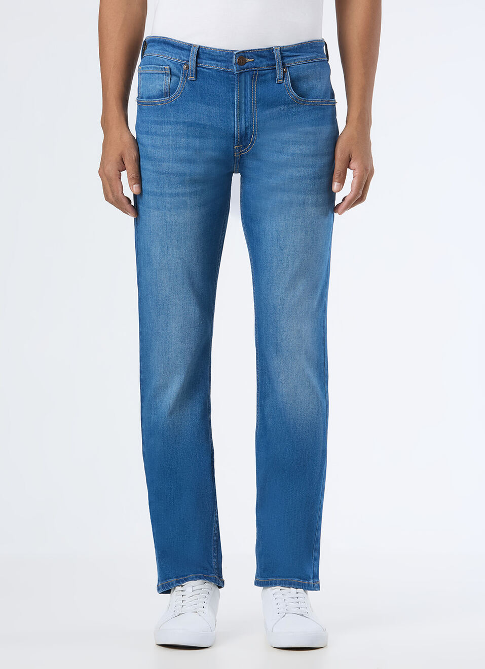 Men Blue Mid Rise Straight Fit Stretchable Jeans, , large image number 6