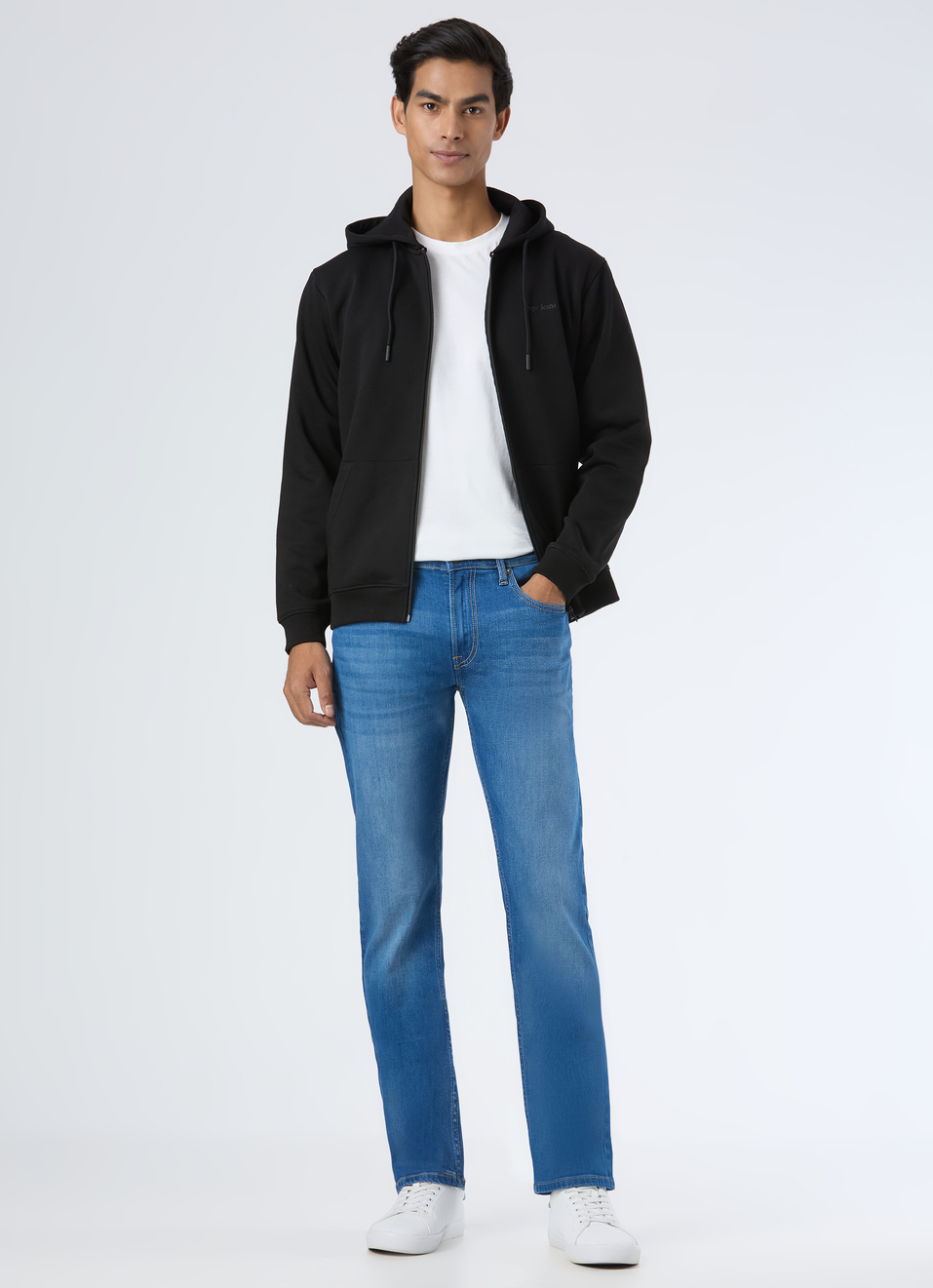 Men Blue Mid Rise Straight Fit Stretchable Jeans, , large image number 0