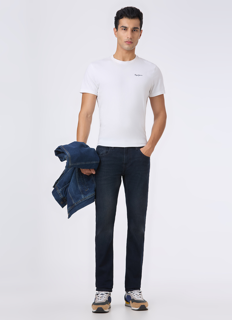 Men Dark Blue Mid Rise Slim Fit Stretchable Jeans, , large image number 1