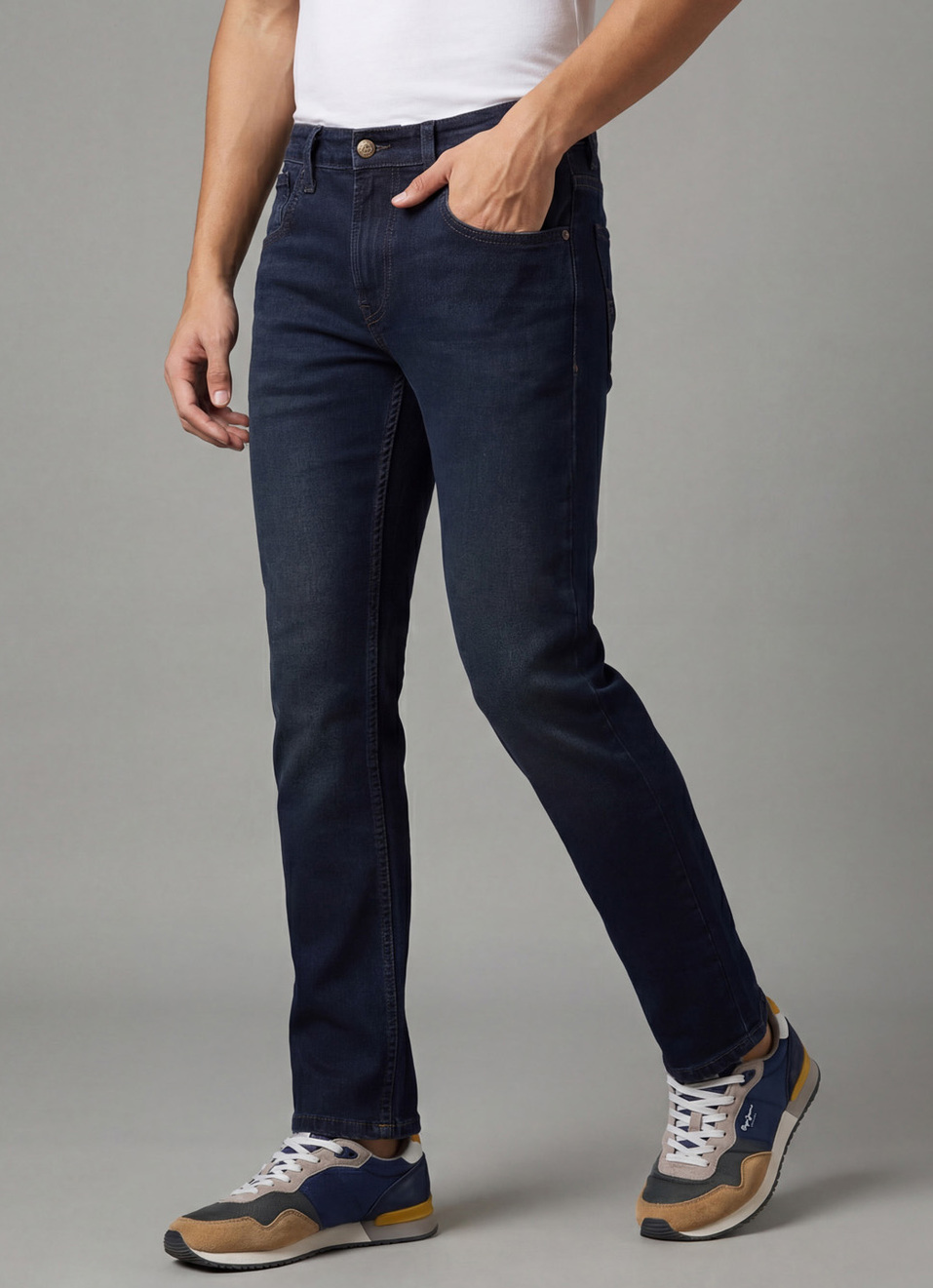 Men Dark Blue Mid Rise Slim Fit Stretchable Jeans, , large image number 0