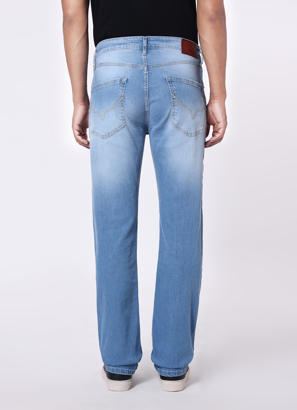 Men Light Blue Mid Rise Stretchable Straight Leg Jeans, , large image number 2