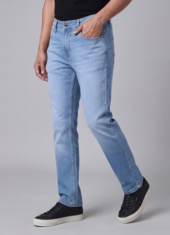 Men Light Blue Mid Rise Stretchable Straight Leg Jeans