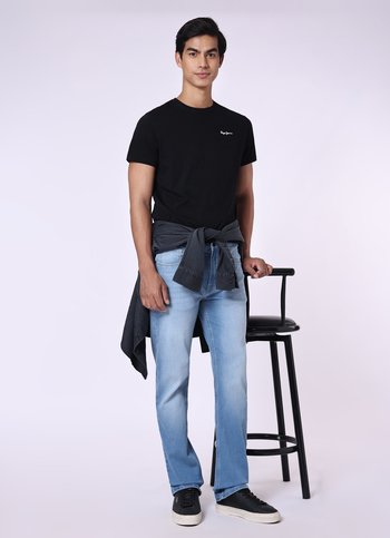 Men Light Blue Mid Rise Stretchable Straight Leg Jeans