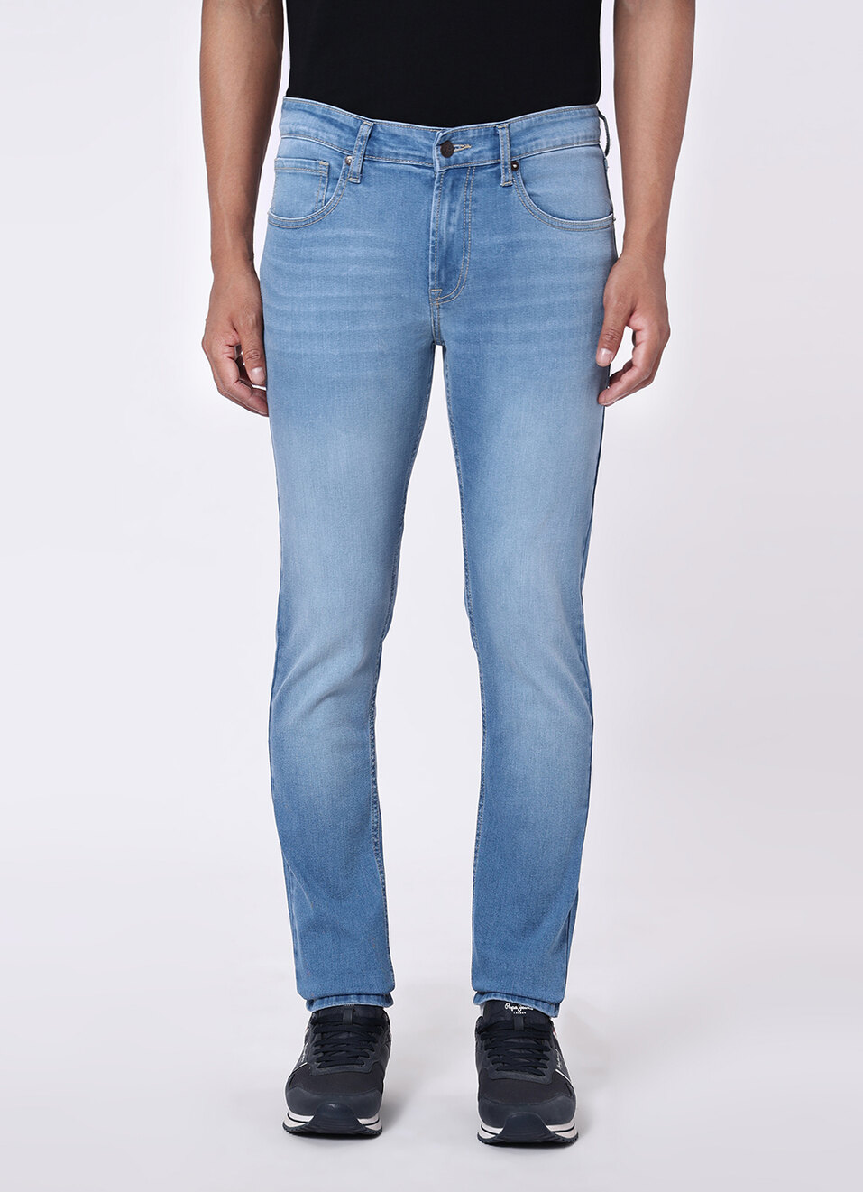 Men Light Blue Mid Rise Slim Fit Stretchable Jeans, , large image number 2