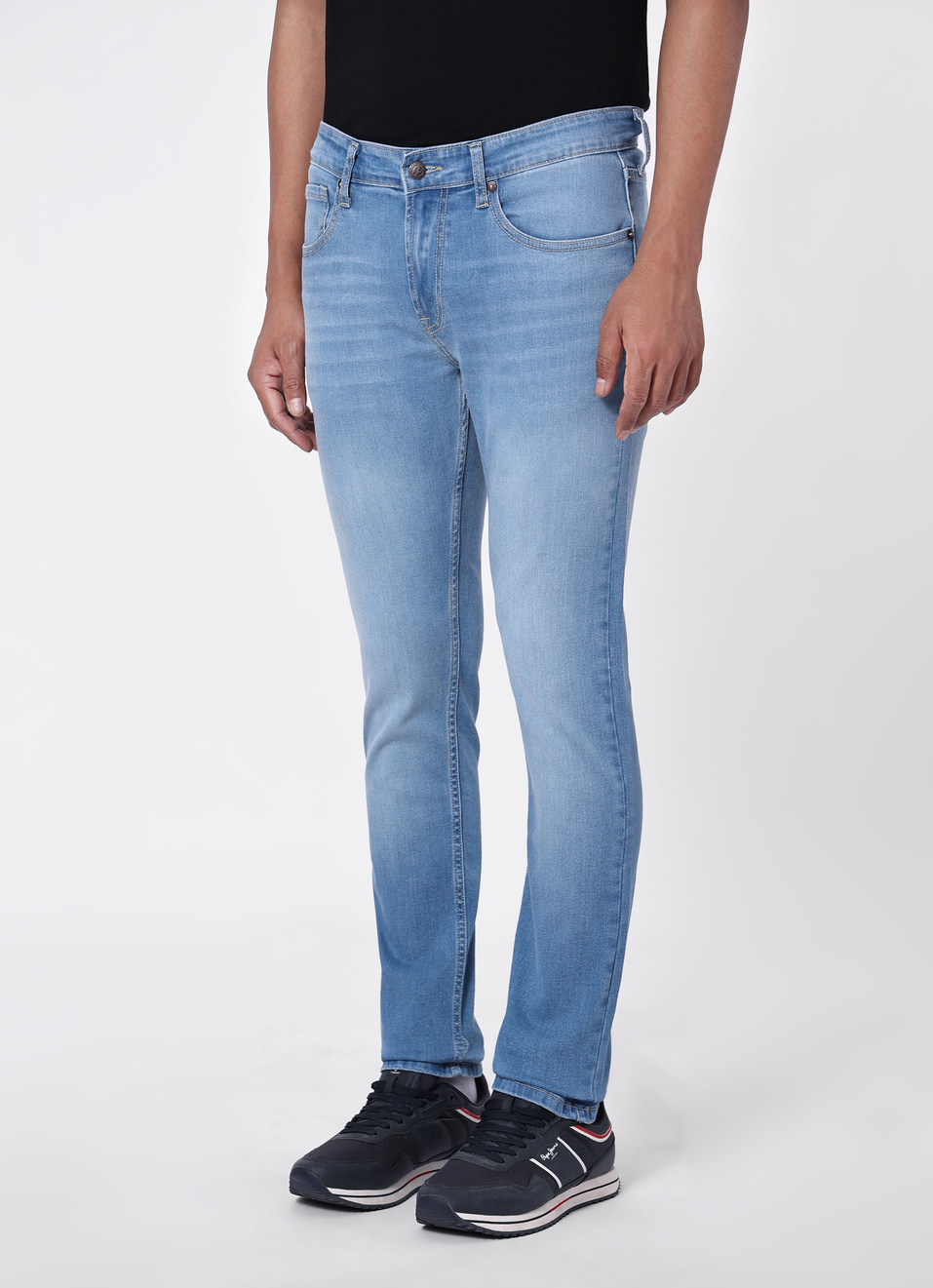 Men Light Blue Mid Rise Slim Fit Stretchable Jeans, , large image number 3