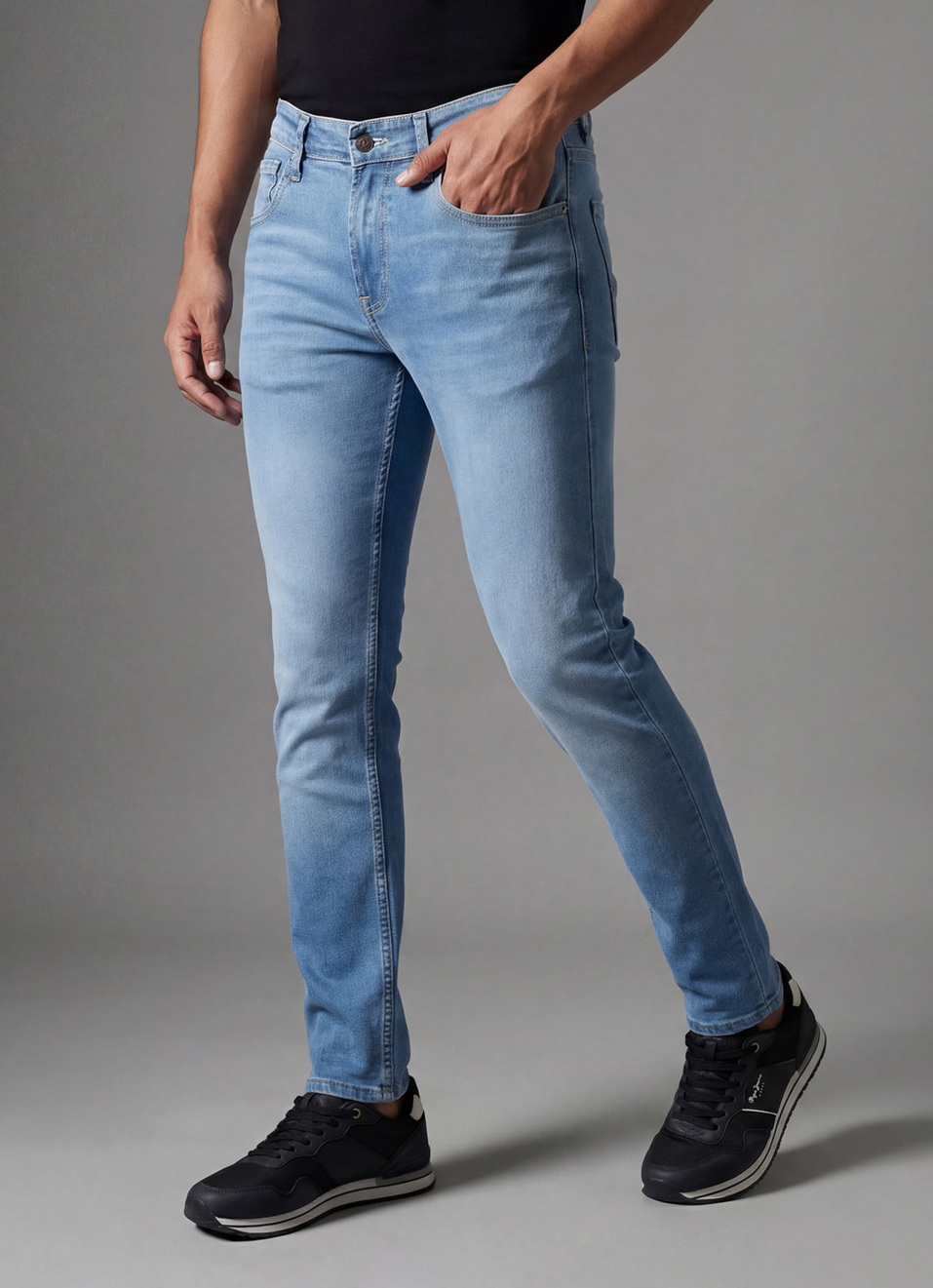 Men Light Blue Mid Rise Slim Fit Stretchable Jeans, , large image number 0