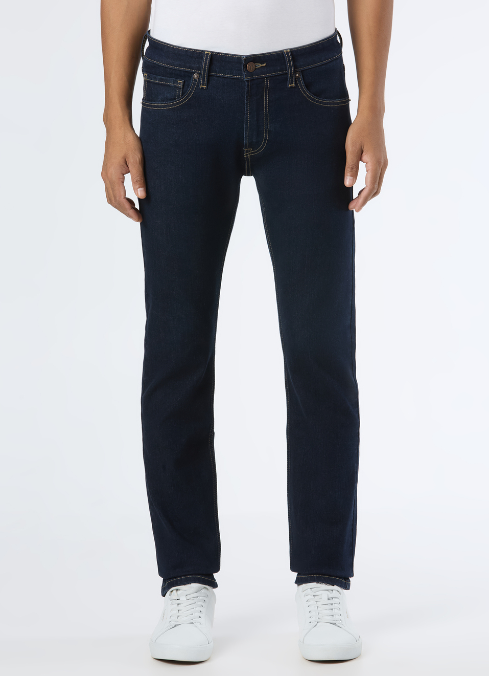 Men Dark Indigo Mid Rise Slim Fit Stretchable Jeans, , large image number 1