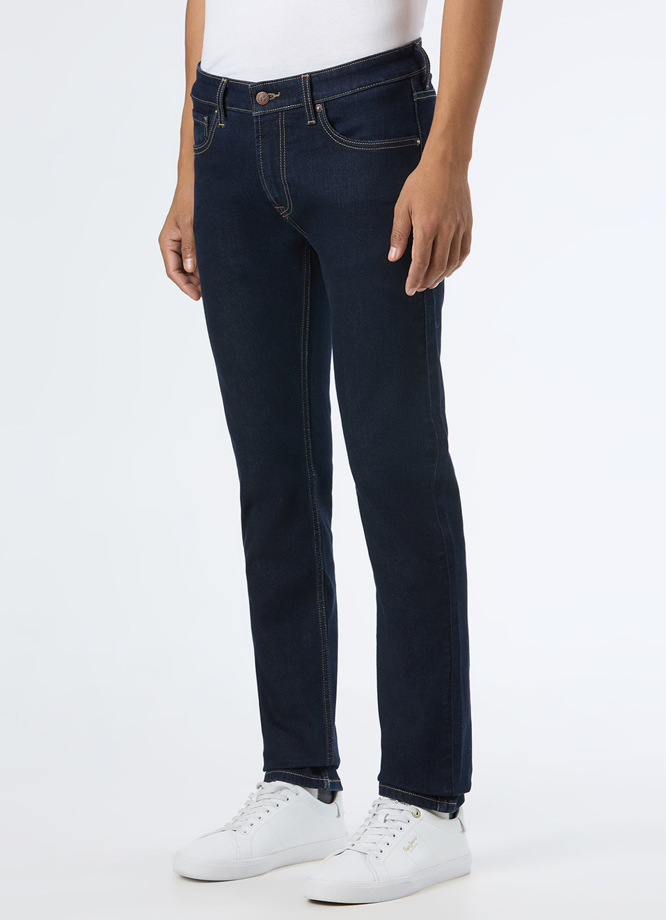 Men Dark Indigo Mid Rise Slim Fit Stretchable Jeans, , large image number 5