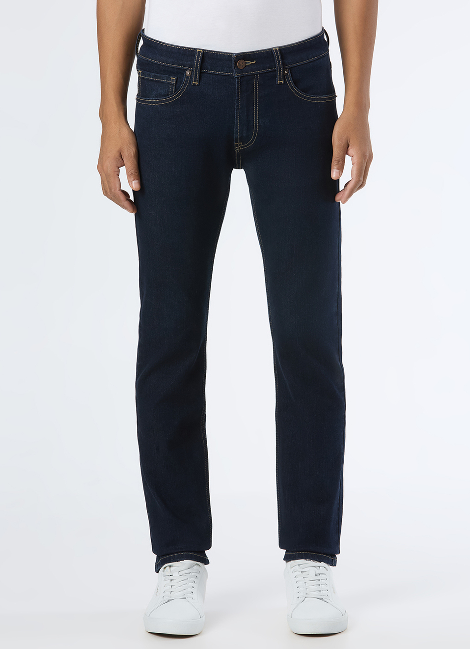 Men Dark Indigo Mid Rise Slim Fit Stretchable Jeans, , large image number 6