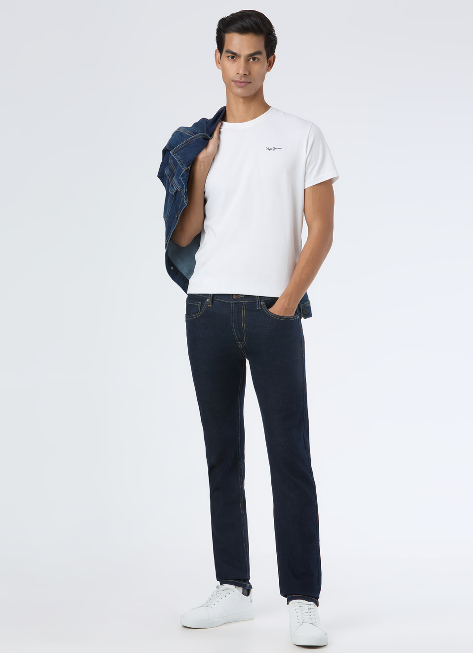 Men Dark Indigo Mid Rise Slim Fit Stretchable Jeans, , large image number 0