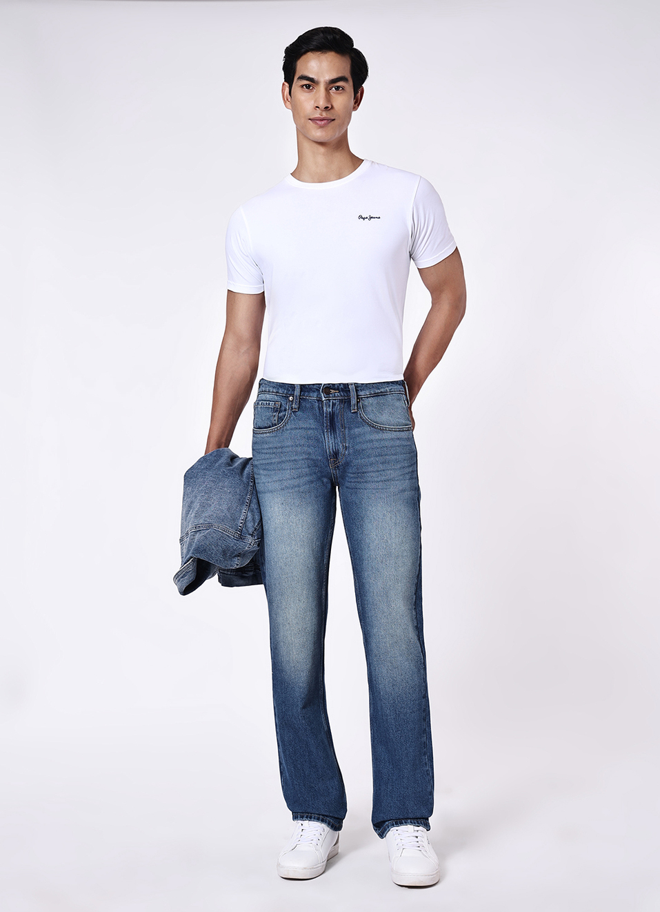 Men Blue Mid Rise Stretchable Straight Leg Jeans, , large image number 1