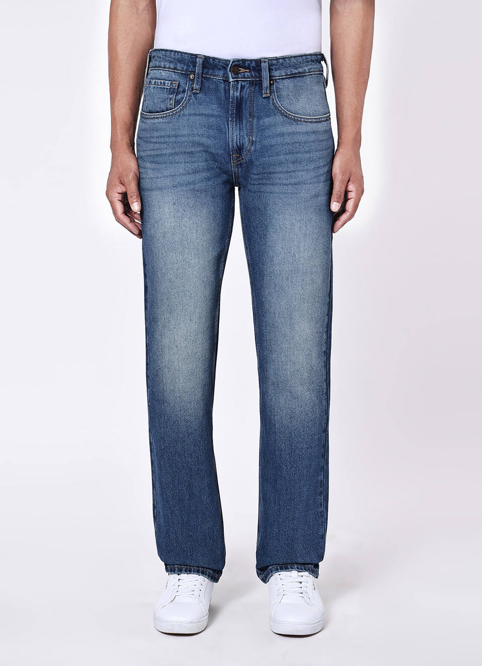 Men Blue Mid Rise Stretchable Straight Leg Jeans, , large image number 6