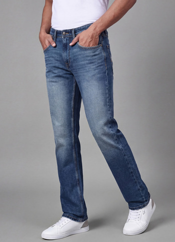 Men Blue Mid Rise Stretchable Straight Leg Jeans