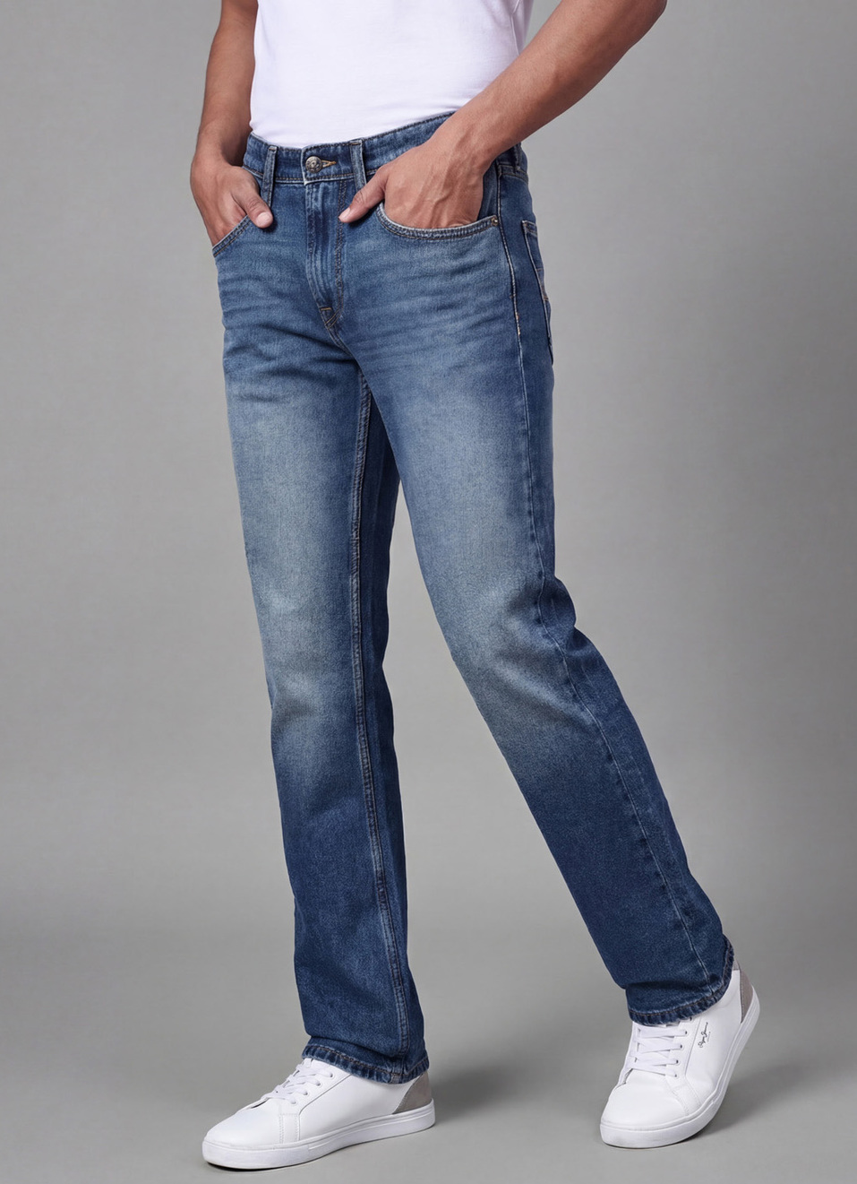 Men Blue Mid Rise Stretchable Straight Leg Jeans, , large image number 0