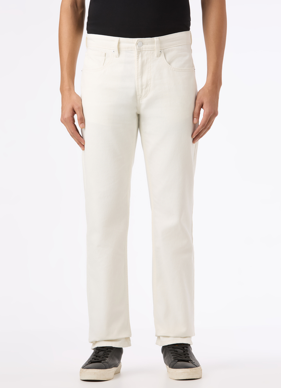 Men Ecru Mid Rise Straight Fit Stretchable Jeans, , large image number 1