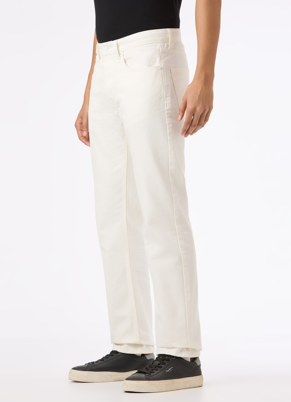 Men Ecru Mid Rise Straight Fit Stretchable Jeans, , large image number 3