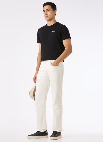 Men Ecru Mid Rise Straight Fit Stretchable Jeans